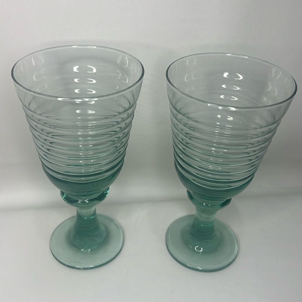 Libby Glass Company Sirrus Water Goblets Glasses Set 2 Insulator Vintage Green